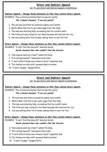 Printable Worksheet Direct And Indirect Speech - Livinghealthybulletin