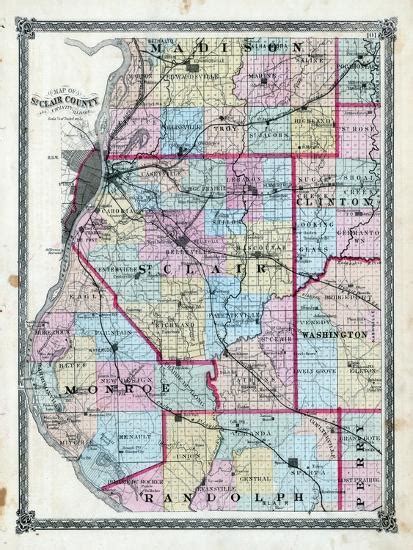 '1874, St. Clair County Map, Illinois, United States' Giclee Print | AllPosters.com