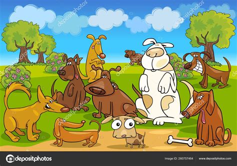 Cartoon Illustration Dogs Meadow Stock Photo by ©YAYImages 260757464