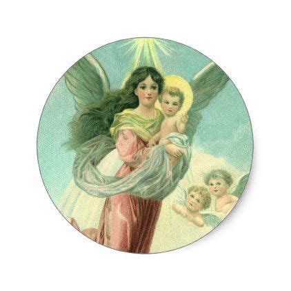 Vintage Christmas Victorian Angel with Baby Jesus Classic Round Sticker - baby gifts giftidea ...