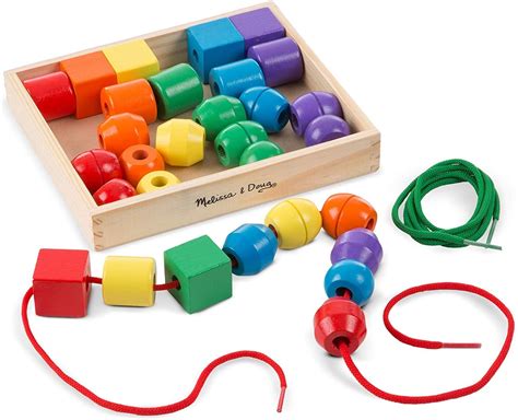 Melissa & Doug 544 Primary Lacing Beads - Educational Toy With 30 Wooden Beads and 2 Laces ...