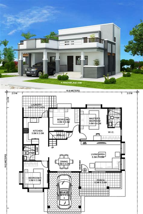 two story house plan with 3 bedroom and 2 bathrooms on each floor, in ...