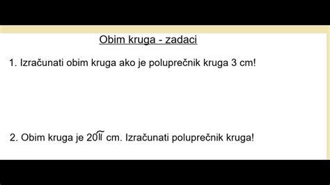 Obim kruga - zadaci - YouTube