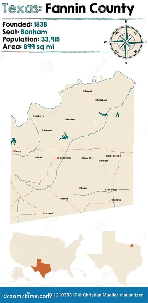 Map of Fannin County in Texas Stock Vector - Illustration of texas, roads: 121035317