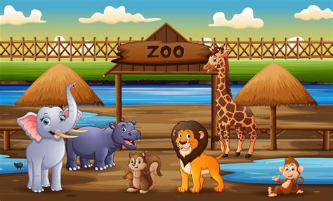 Scene with wild animals at the zoo park illustration 6634979 Vector Art ...