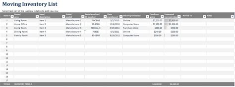8 Free Sample Moving Inventory List Templates - Printable Samples
