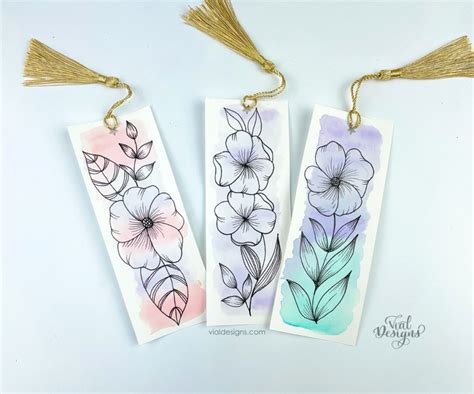 DIY WATERCOLOR FLORAL DOODLE BOOKMARK - Vial Designs