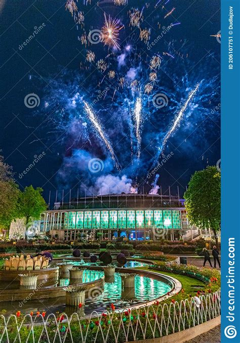 Midnight Fireworks Over the Concert Hall at Tivoli Amusement Park in ...