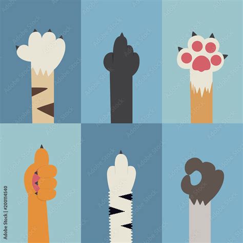 Cat paw flat vector icon. Different gestures of emotions, signs and symbols of claw animals ...