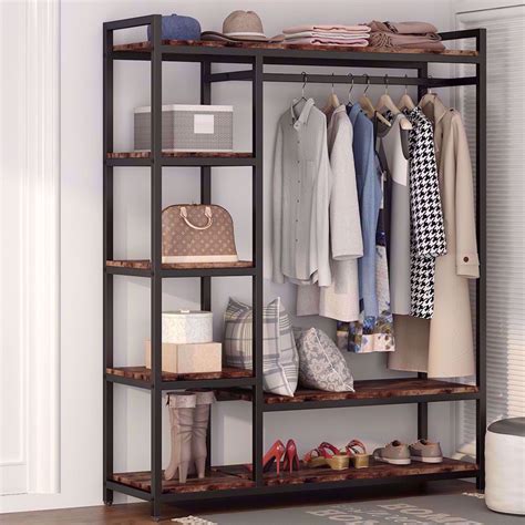 Tribesigns Free-Standing Closet Organizer,Heavy Duty Clothes Rack with 6 Shelves and Hanging Bar ...