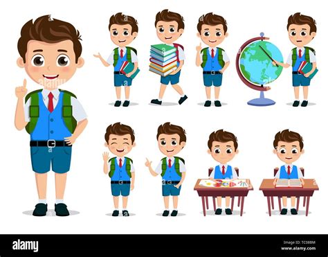 School kids student vector characters set. Back to school boy cartoon ...