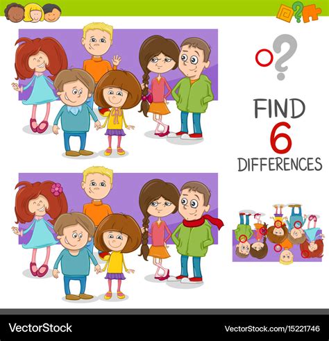 Spot differences game with kids Royalty Free Vector Image