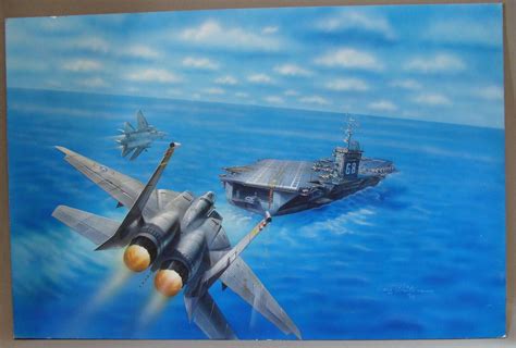 Original Ship Painting of USS Nimitz CVN-68 Aircraft Carrier & Jet ...