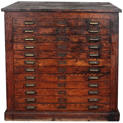 Antique Oak Printer's Flat File Cabinet at 1stdibs