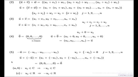 Verifying vector space axioms 5 to 10 -- Example of C^n and Tutorial Q6 ...