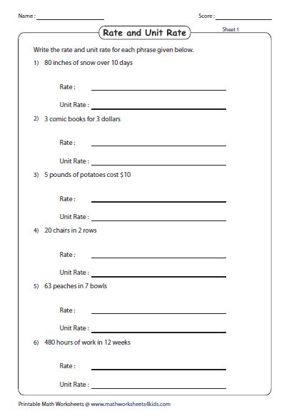 Rates And Unit Rates Worksheet