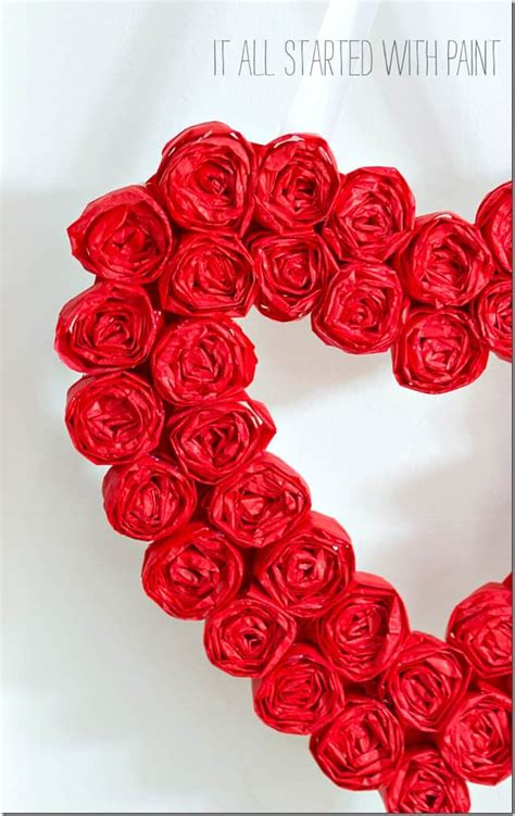 tissue paper rose heart wreath. More Valentine's Day wreaths on DuctTapeAndDenim.com | Duct Tape ...