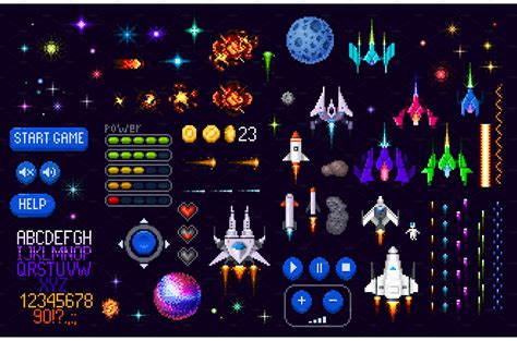 Space game asset 8 bit pixel art | Object Illustrations ~ Creative Market