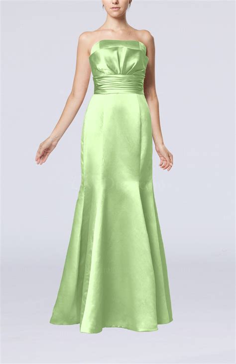 Light Green Simple Strapless Satin Floor Length Pleated Evening Dresses ...