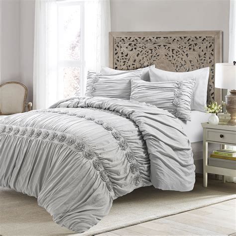 Lush Decor Darla Textured Polyester Ruching Comforter, King, Light Gray, 3-Pc Set - Walmart.com ...