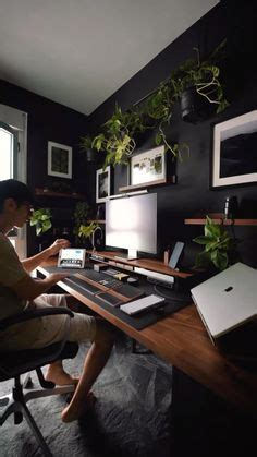 Home Studio Setup, Desk Setup, Mans Office At Home, Man Office Decor, Home Office Dark Walls ...