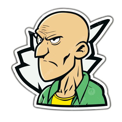 Cartoon Bald Man Sticker With An Angry Face Vector Clipart, Sticker ...