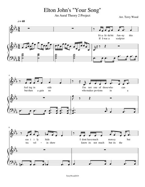 Elton John's "Your Song" Sheet music for Piano, Voice | Download free ...