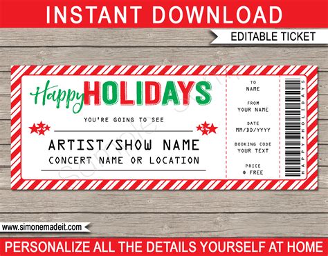 Printable Holidays Gift Concert Ticket Template | Gift Voucher | Present