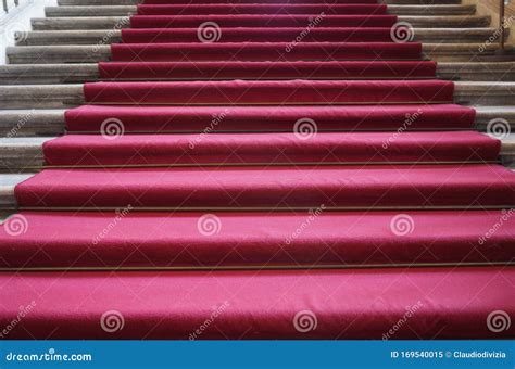 Red carpet on stair stock image. Image of staircase - 169540015