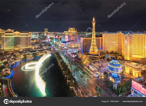 Aerial Las Vegas Strip At Night - Aerial View At Night From Eiffel ...