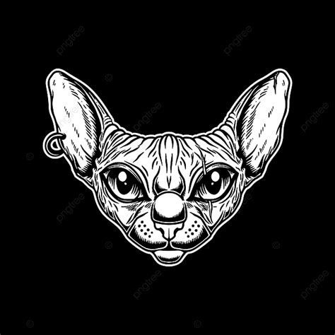 Illustration Of Head Of Sphynx Cat Breed In Vintage Monochrome Style, Sphynx, Design, Banner PNG ...