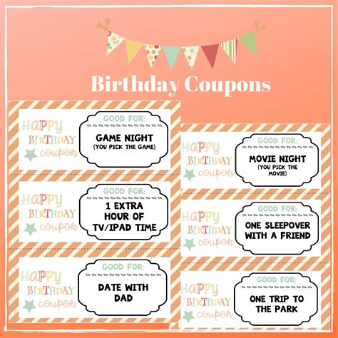 Birthday Printable Coupons, Instant Download, Kid Friendly Coupons - Etsy Sweden