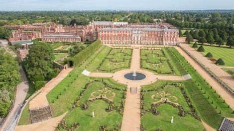 Aerial view of Privy Garden at Hampton Court Palace. Hampton Court became Henry’s favourite ...