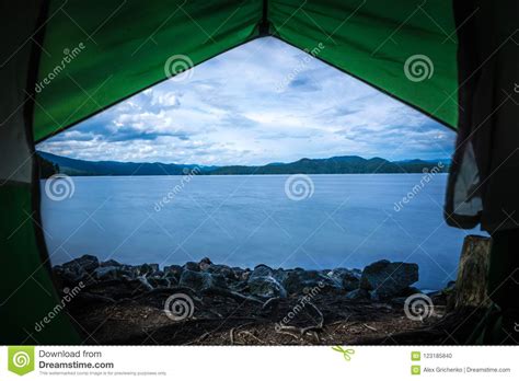 View from Tent at Lake Jocassee Camping Site Stock Photo - Image of leisure, landscape: 123185840