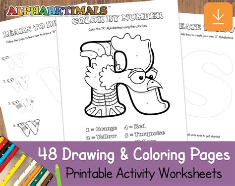 48 Drawing & Coloring Pages – Alphabetimals Creative Printables | Alphabet coloring pages ...