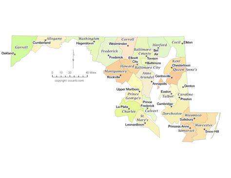 Maryland State Map With Counties And Cities