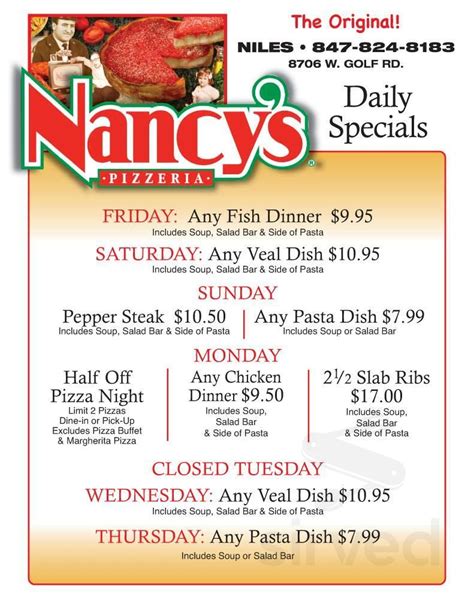 Nancy's Pizzeria menu in Niles, Illinois, USA