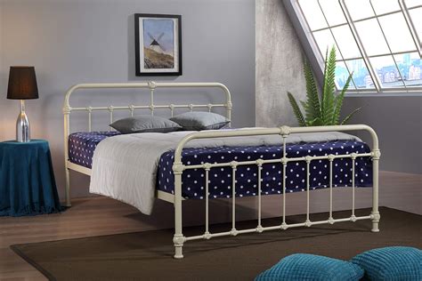 Mandy Double Metal Bed Frame Cream Hospital Victorian Style Small Double King Size Bed (5FT King ...