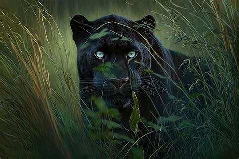 Premium AI Image | Panther stalking its prey in the tall grass