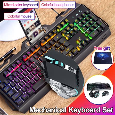 Gaming Keyboard and Backlit Mouse and Headset Combo, USB Wired Backlit ...