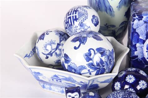 Assortment of Blue and White China Decor | EBTH