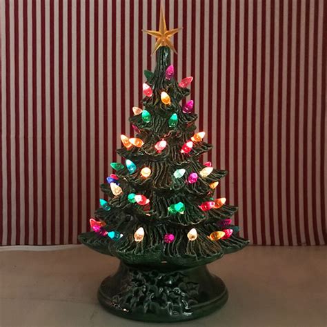 Small Lighted Green Ceramic Christmas Tree 12"