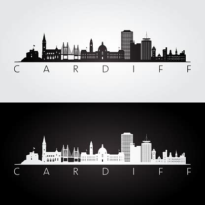 Cardiff Skyline And Landmarks Silhouette Black And White Design Vector ...