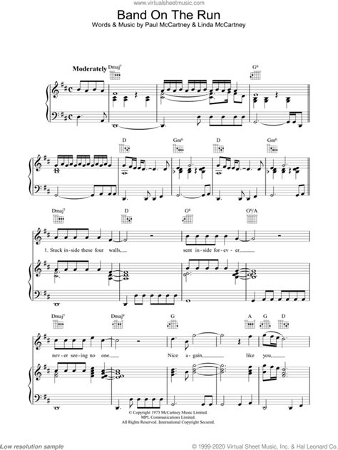 Band On The Run sheet music for voice, piano or guitar v2