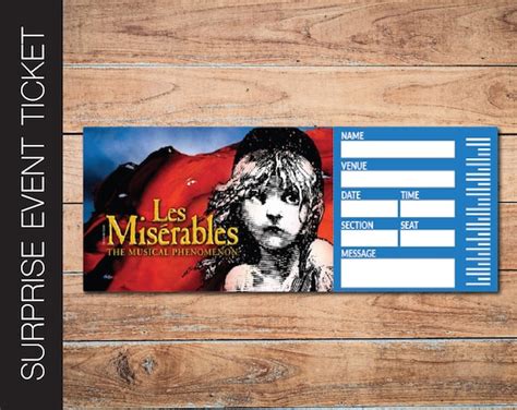 Printable LES MISERABLES Broadway Surprise Ticket. Editable - Etsy Ireland