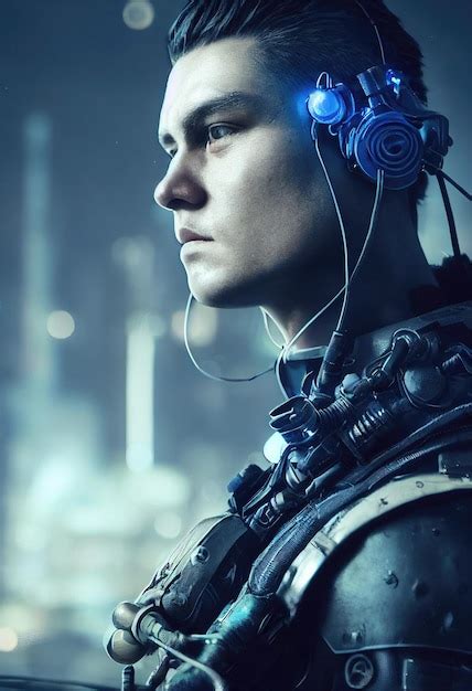 Premium AI Image | Realistic portrait of a scifi cyberpunk men in a cyber suit Hightech ...