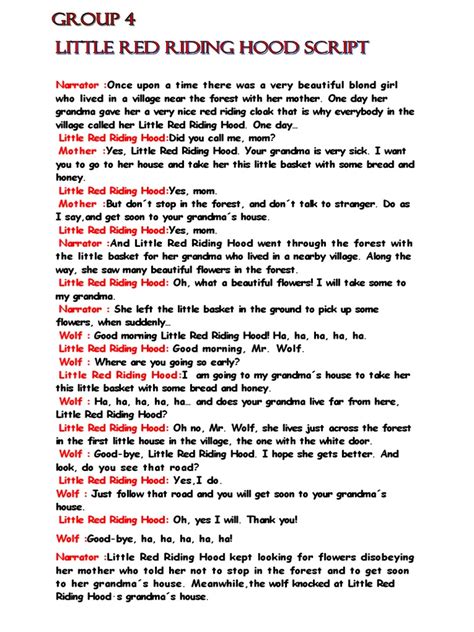 Little Red Riding Hood Script | PDF | Little Red Riding Hood | Leisure