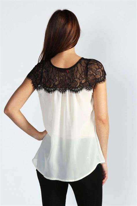 Boohoo Womens Plus Size Petite Lydia Lace Trim Hip Length Chiffon Top Blouse | eBay