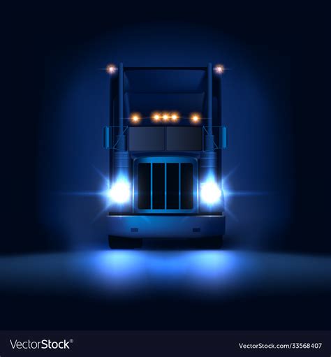 Night large classic big rig semi truck headlights Vector Image