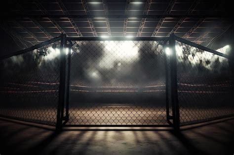 Premium Photo | Fighting arena with grid and searchlights for battles mixed martial arts MMA